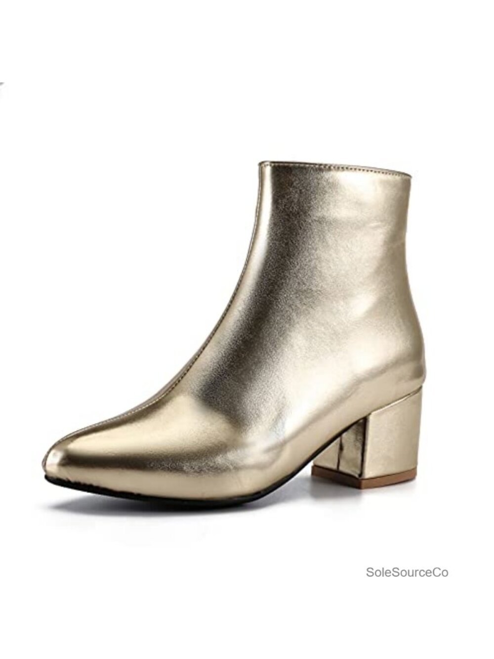 Pointed Toe Ankle Boots Mid Chunky Heel Faux Fur Lined Booties